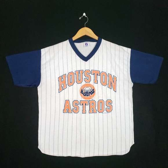 RARE Vintage 1987 Houston Astros Logo 7 Single Stitch Striped Baseball T-shirt - Picture 1 of 11